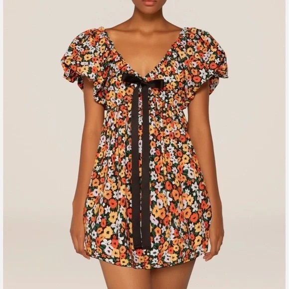 AGUA by AGUA BENDITA La Fania Horizonte Floral Cotton Mini Dress Size XS - Picture 4 of 13